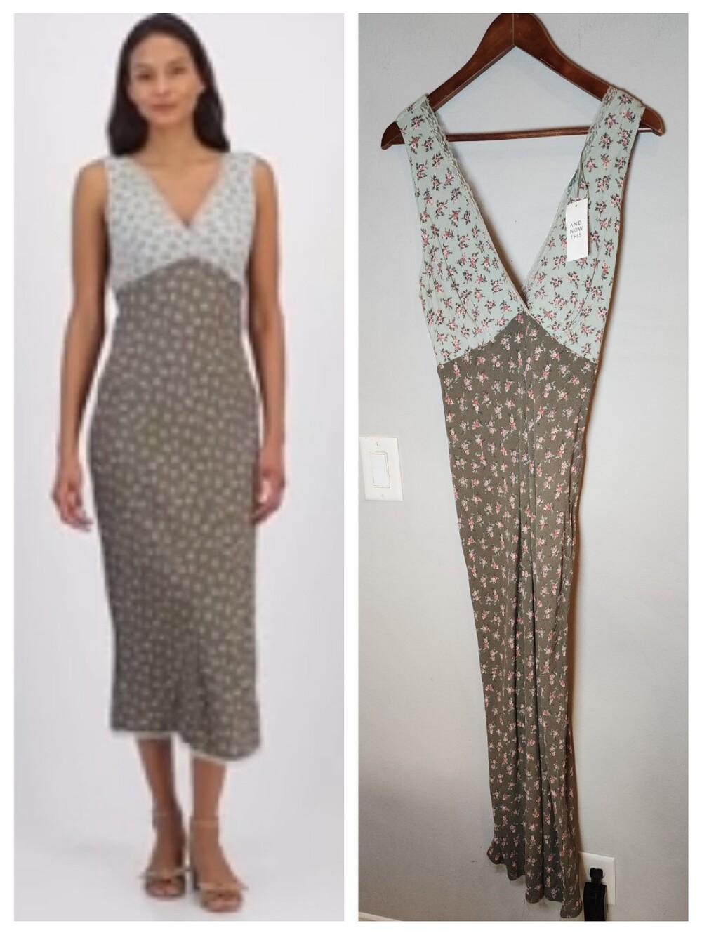 NWT Macy's And Now With Green Floral Mixed-Print Sleeveless Slip Dress Size M